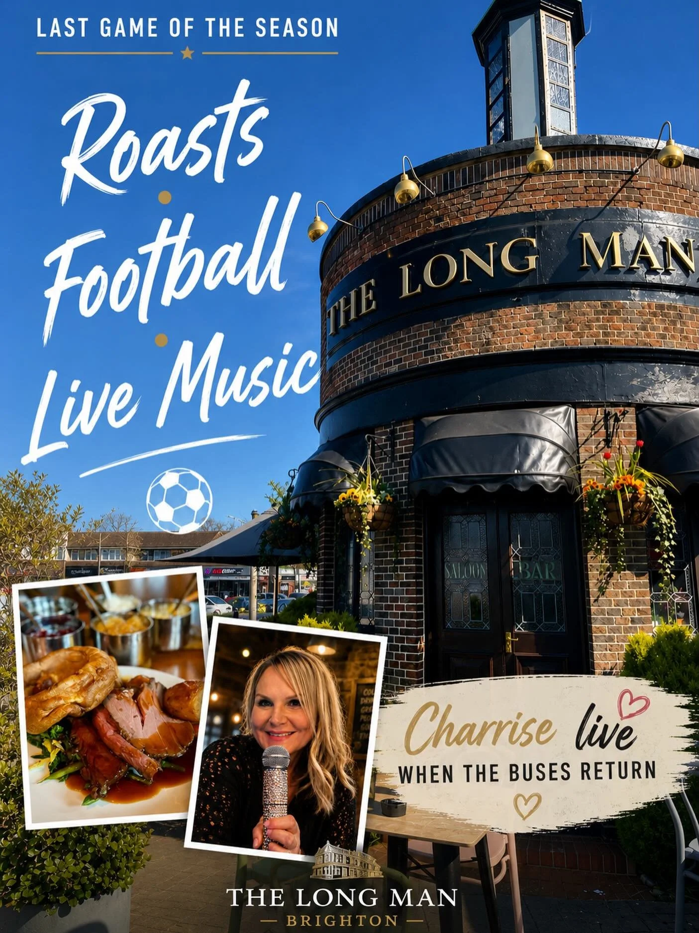 21&rdquo;}
Sundays done properly 🍽️⚽🎤

Last game of the season, roasts served all day, football on, and when the buses roll back in&hellip; Charrise will be singing live.

😎 🎤 ⚽️