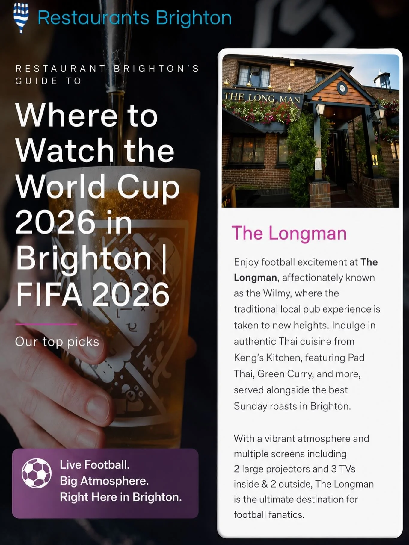 Live football. 
Great food. 
Unmatched atmosphere.⚽🍺 

Watch FIFA World Cup 2026 at The Longman, Brighton🦁