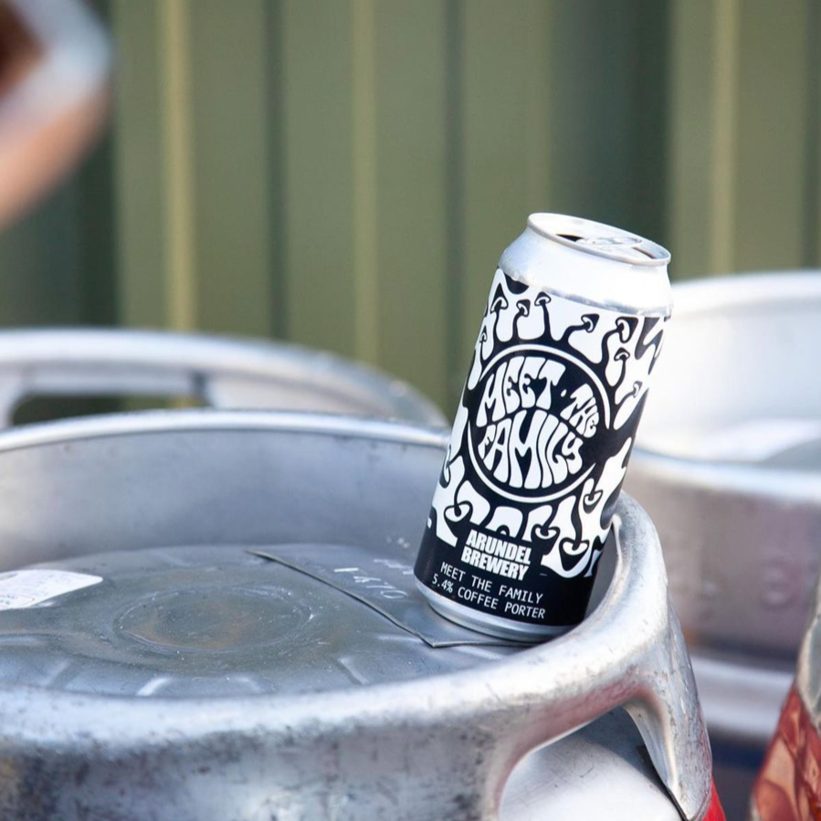 Can design for Arundel Brewery by Thirteen Scorpios featuring hand lettering and mushrooms