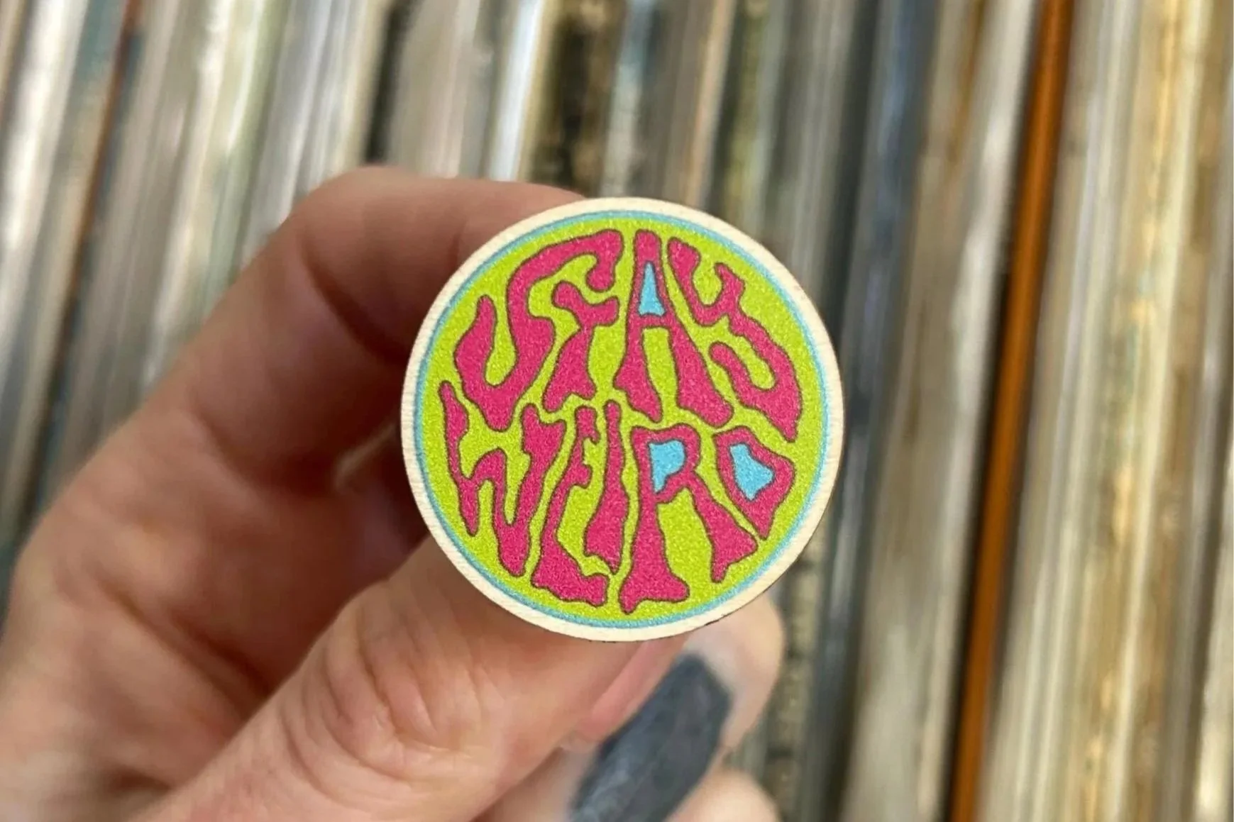 Hand drawn lettering pin badge design by Thirteen Scorpios