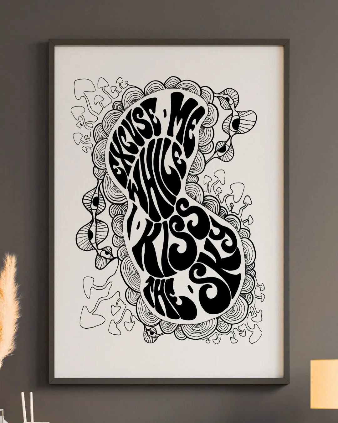 purple haze print excuse me while I kiss the sky hand lettering trippy art
