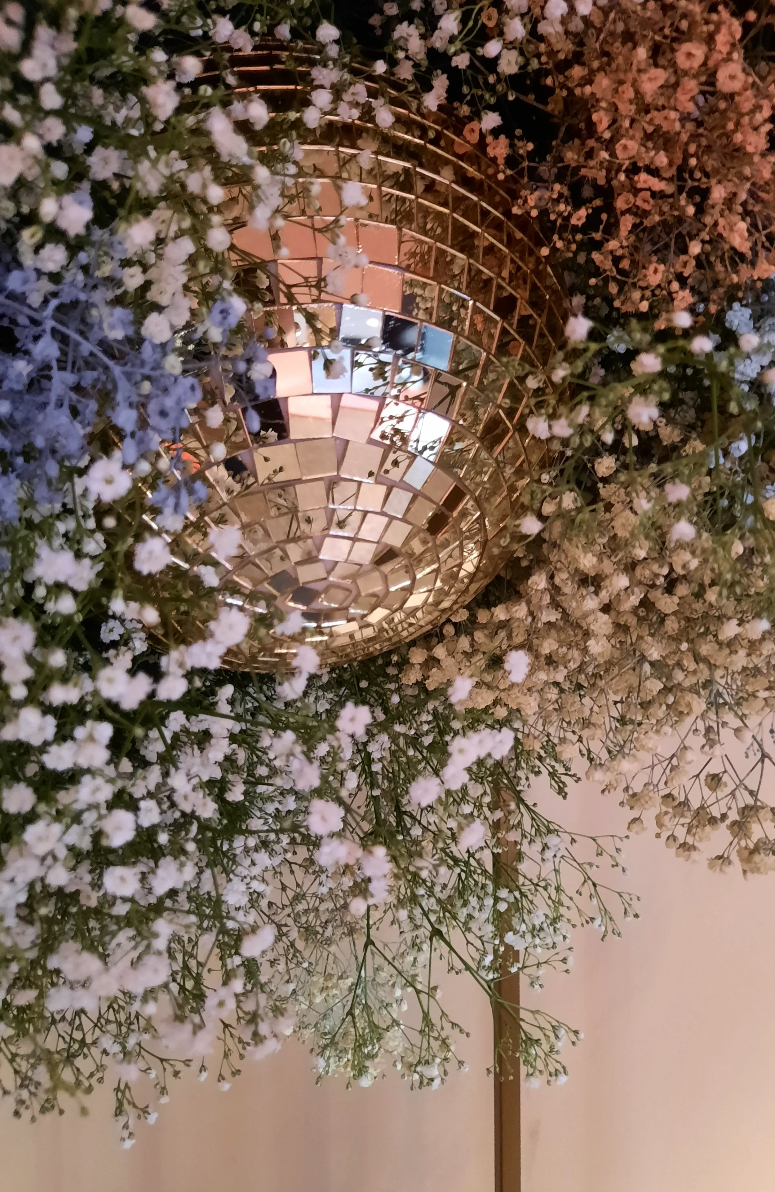 Gypsophila floral installation around mirror disco ball, Deutsche Oper Berlin 2024