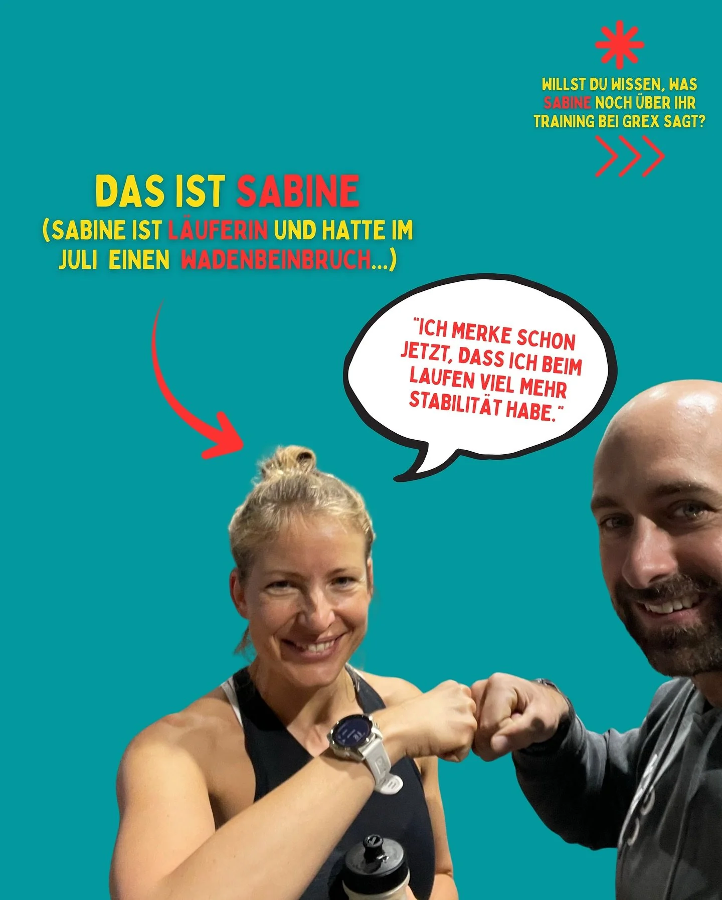 Wadenbeinbruch im Juli 💥 &ndash; mehr Stabilit&auml;t im Oktober 😎
Sabine l&auml;uft wieder&hellip; und das besser als vorher! 🏃&zwj;♀️🔥 👊🏽

Swipe 👉🏽 f&uuml;r ihr ganzes Feedback! 

#grexklosterneuburg #growordie #stopexercising #startsolving