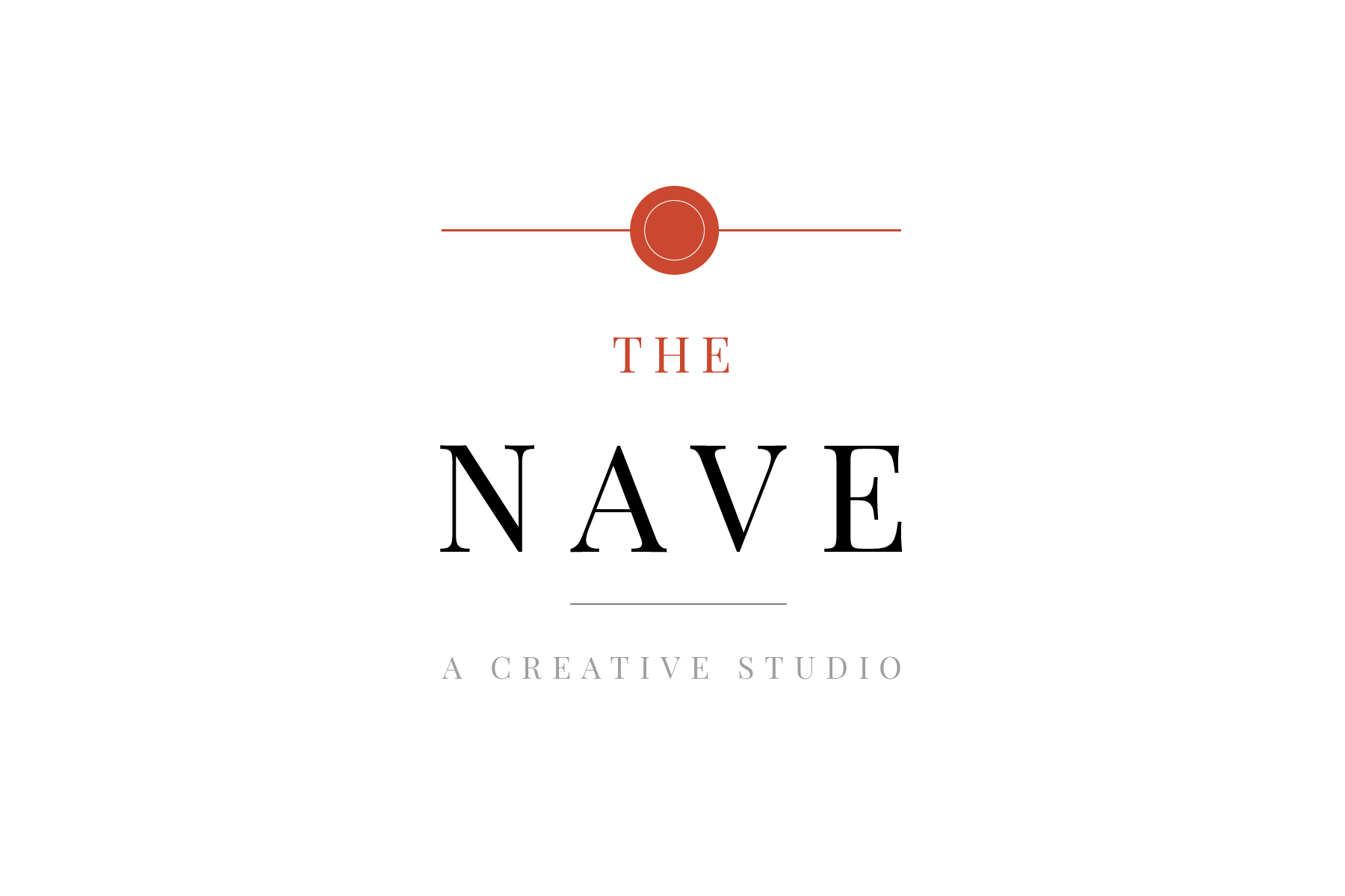 Logo of The Creative Studio featuring a central reddish button with lines extending to the sides, the text 'THE' above and 'A CREATIVE STUDIO' below, on a black background.