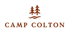 Camp Colton logo featuring a pine tree and water waves