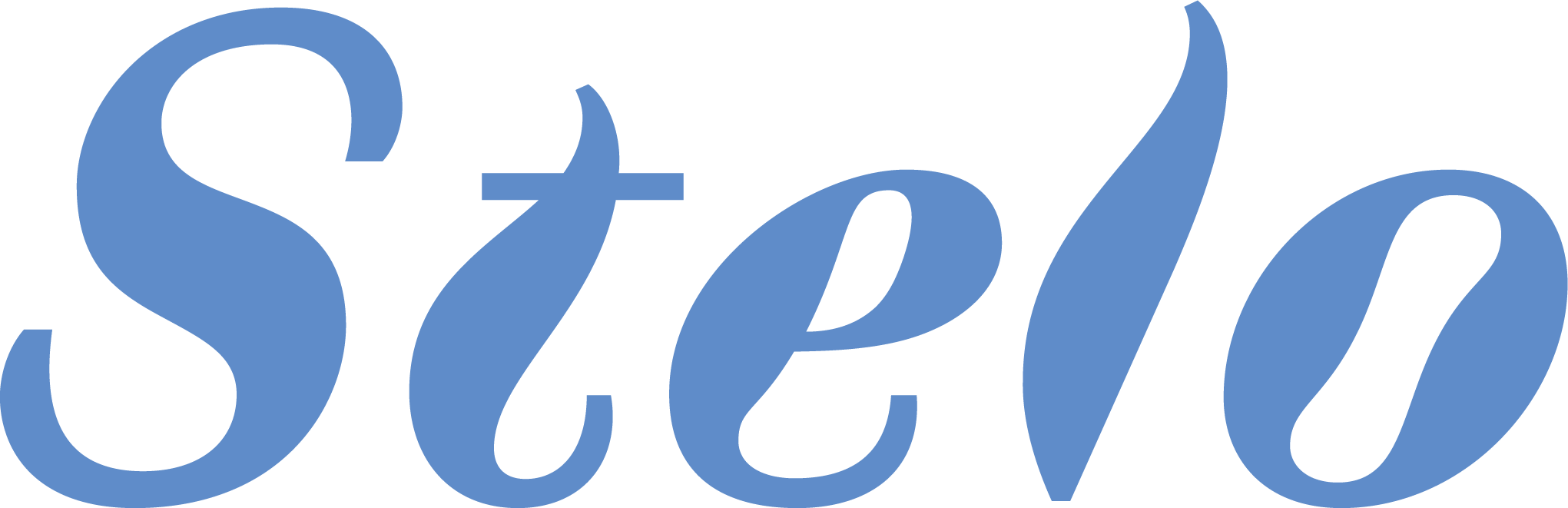 The word 'Steelo' written in large, stylized blue cursive font.