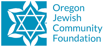Oregon Jewish Community Foundation logo with a star of David and stylized blue flowers