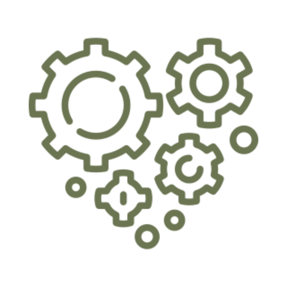 Outline of gears inside a heart shape, representing mechanical or technical love concept.