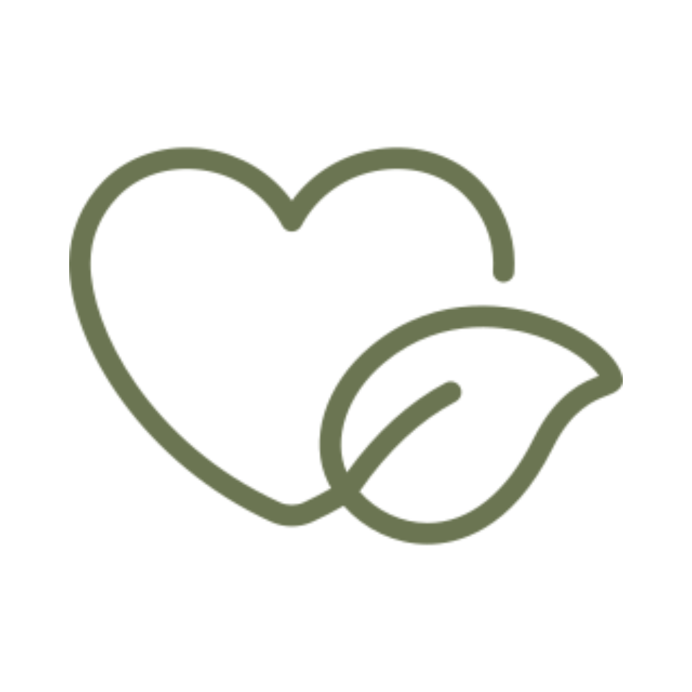 Line drawing of a heart, a leaf, and a drop, symbolizing health and nature.