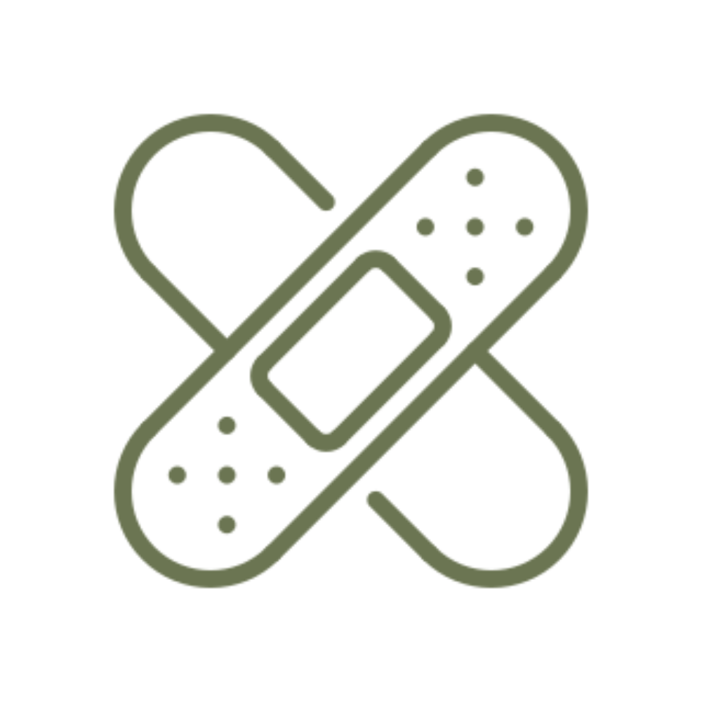 Illustration of a bandage with a bandage icon and adhesive bandages crossing each other.