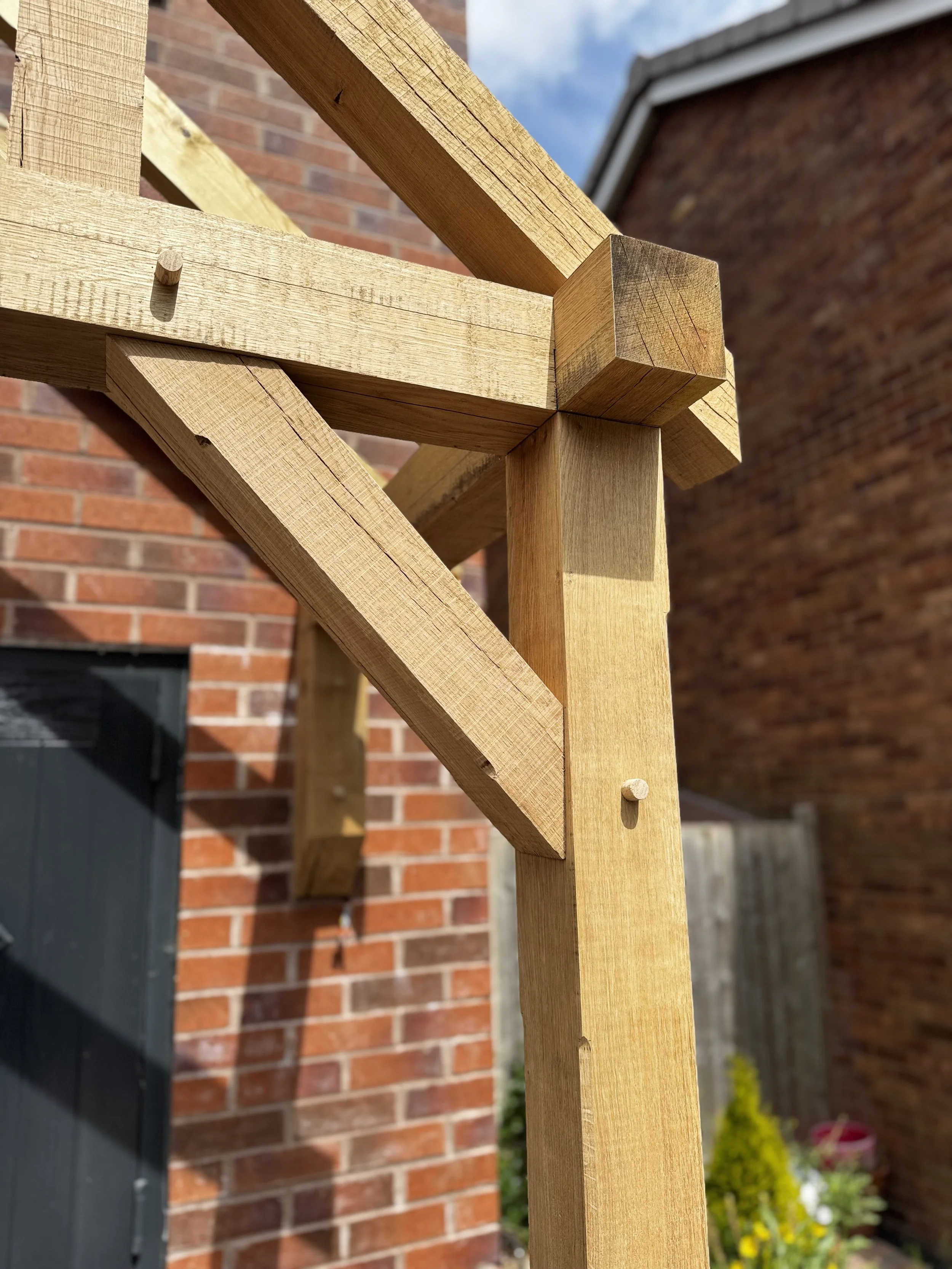 Handmade timber porch with timber dowels
