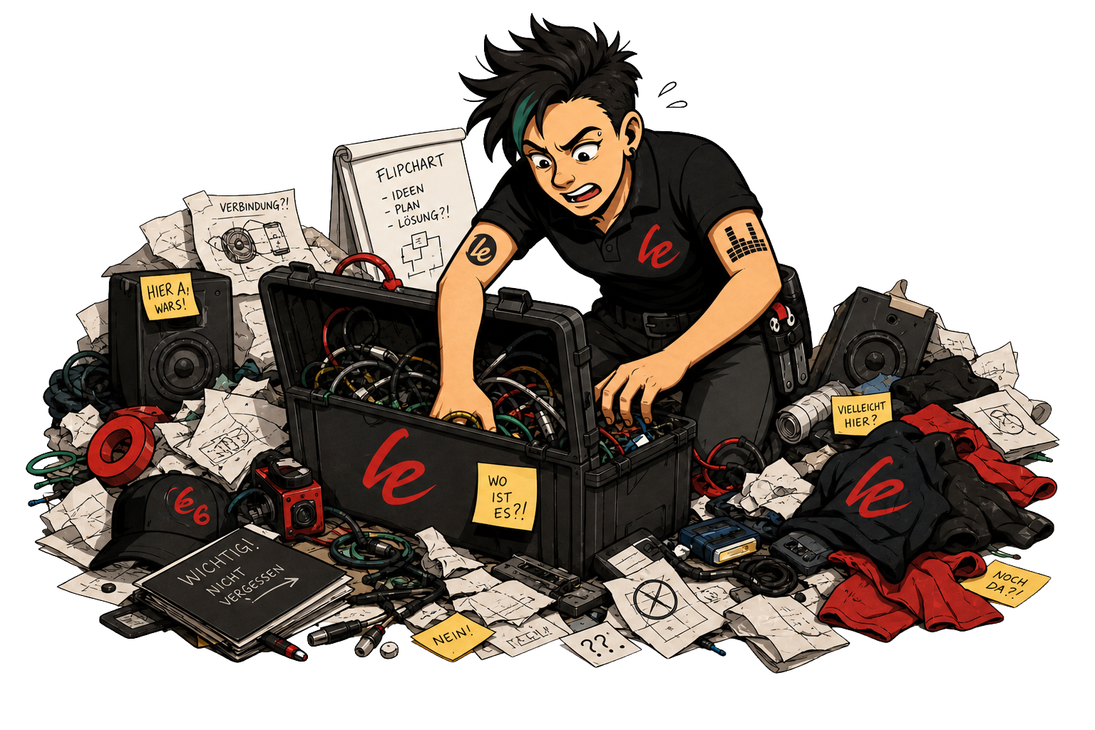 Loordy sucht etwas verzweifelt als Sinnbild für die Suchfunktion bei Lord of Event