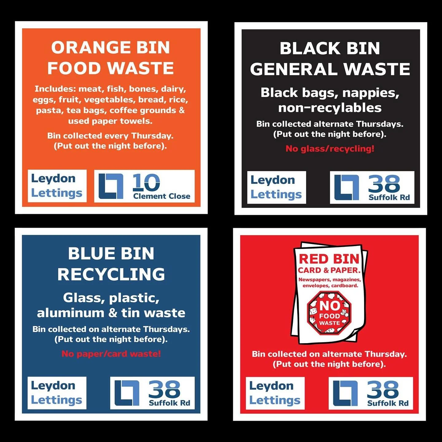 This is a job scheduled to be printed this week for @leydonlettings! Nearly 1,300 of these stickers will be displayed across 100 properties in Canterbury. Each sticker is customised to the house address and bin collection details. The numbers are als