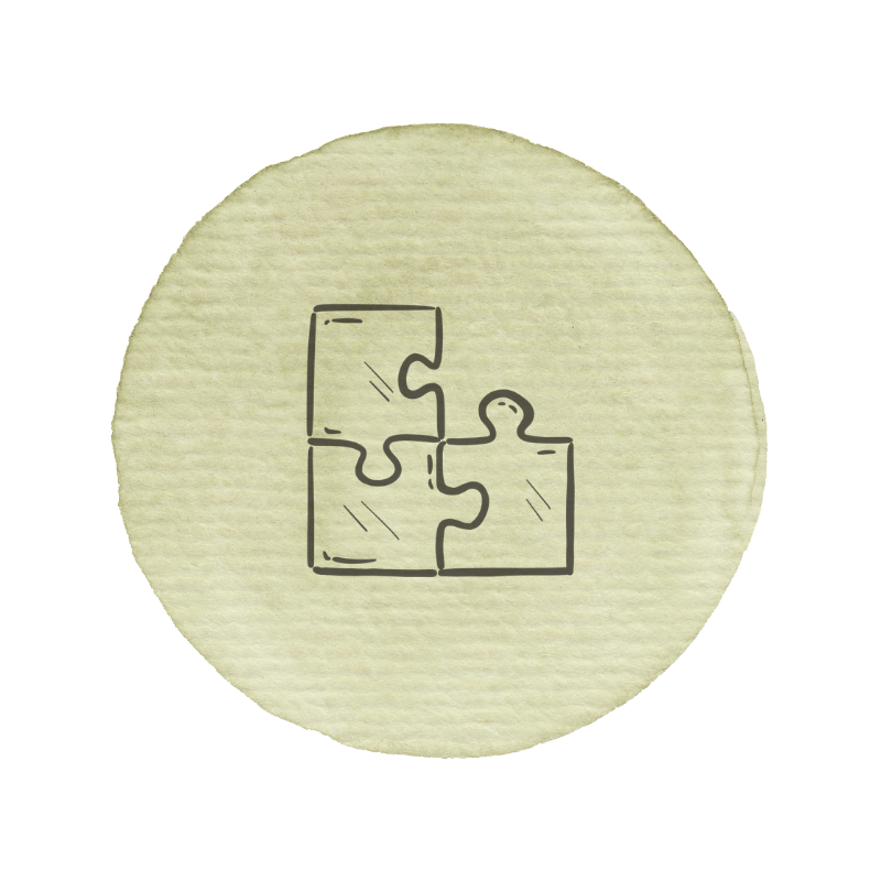 Skizze von vier Puzzlestücken, die zusammengefügt werden