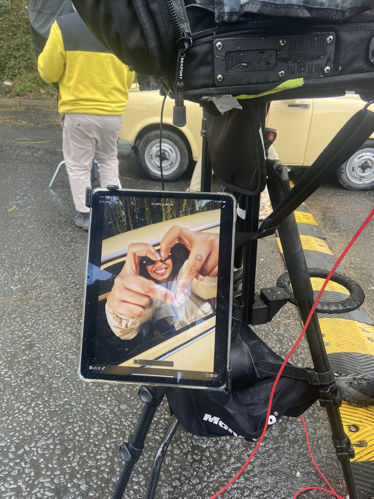 BTS shot of a fashion brand shoot, on location in a skate park.