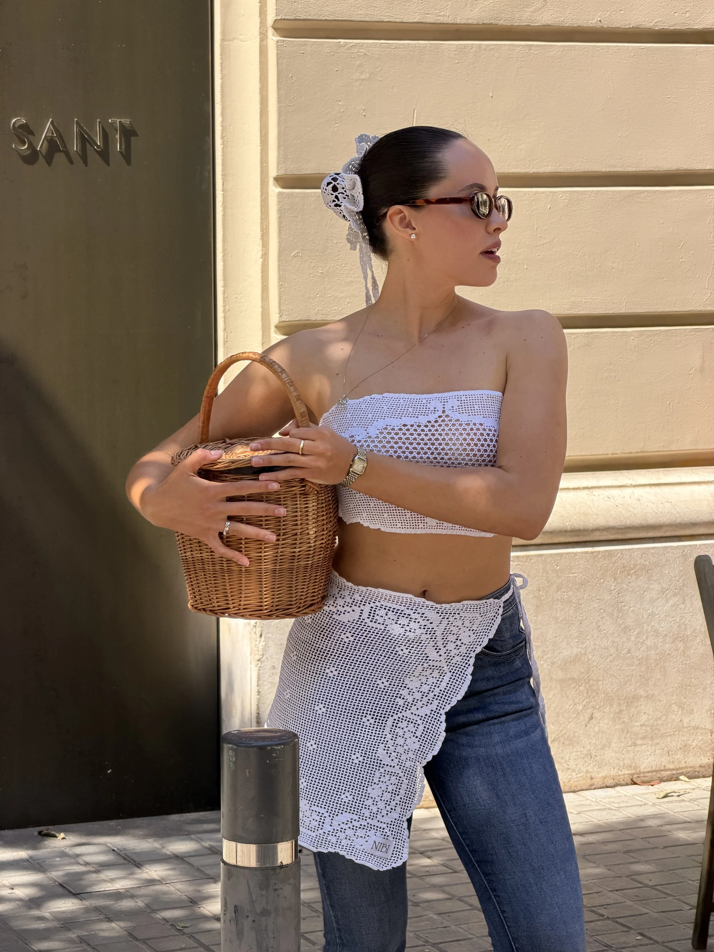 White Olive Crochet Over Skirt
