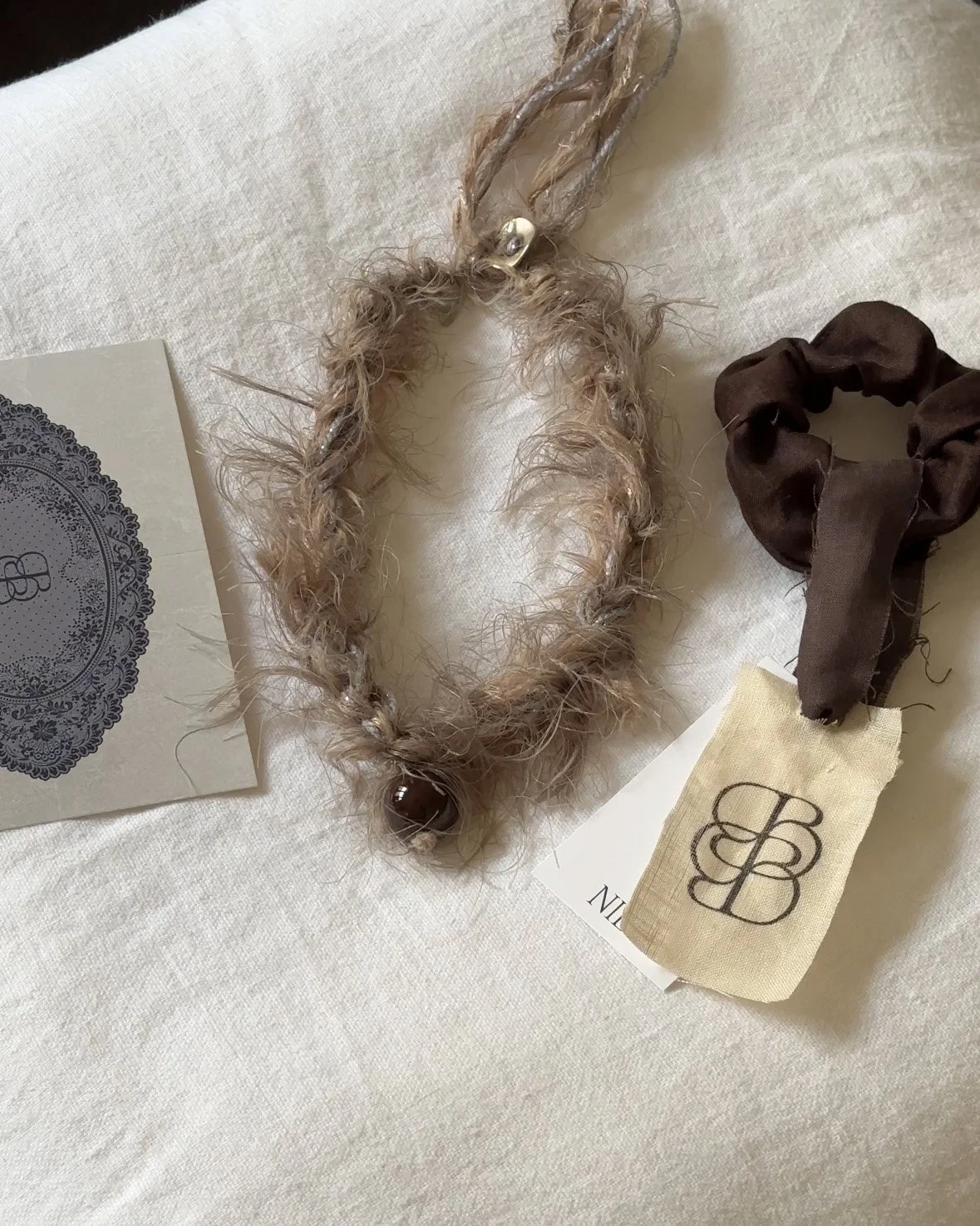 Nibi Holiday Duo — Linen Scrunchie & Arpeggi Necklace