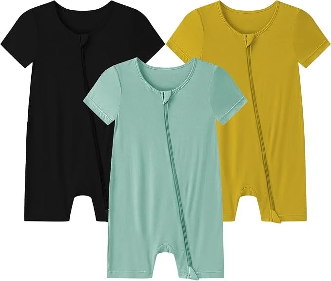 Baby Romper 3 Pack Bamboo Rayon Footless Short Sleeve Zipper Romper