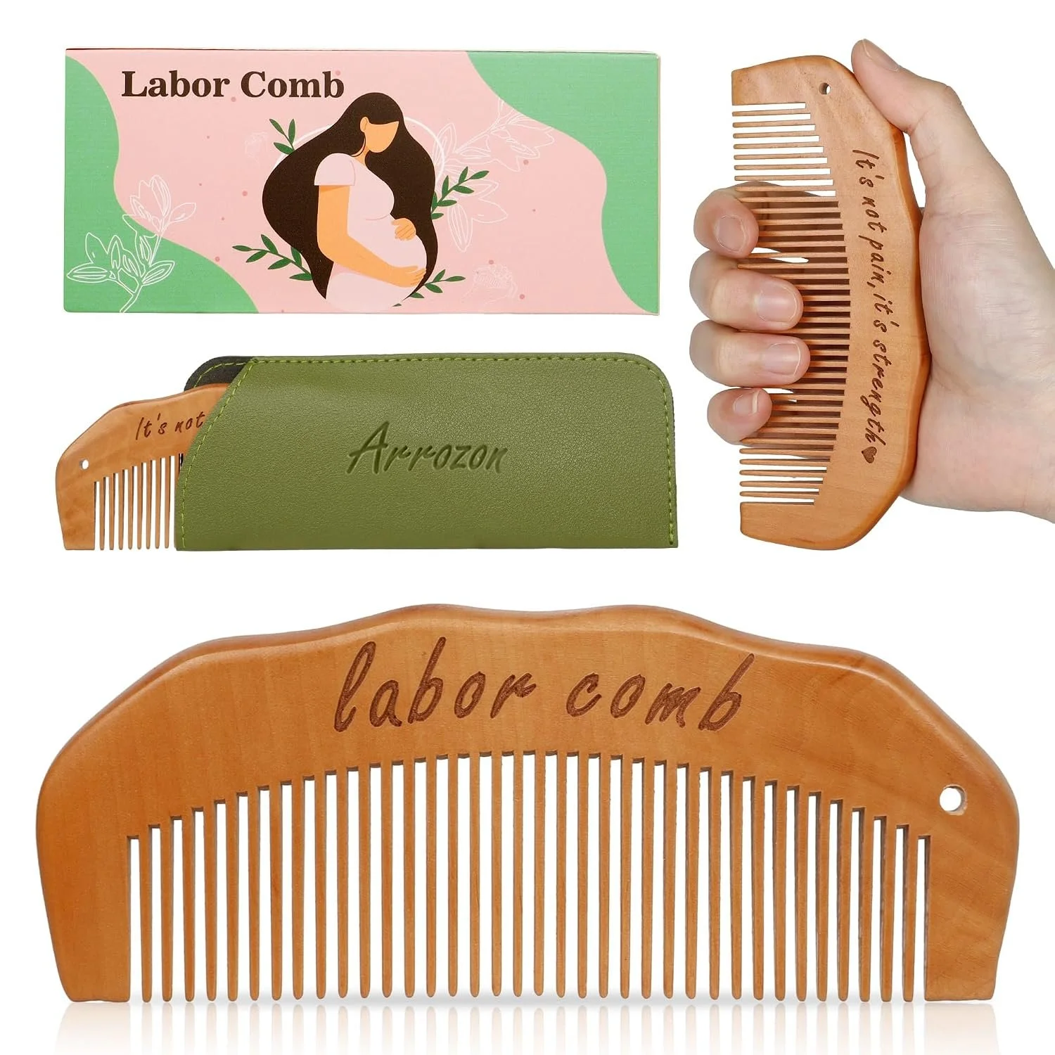 “its not pain, its strength” labor comb with strap