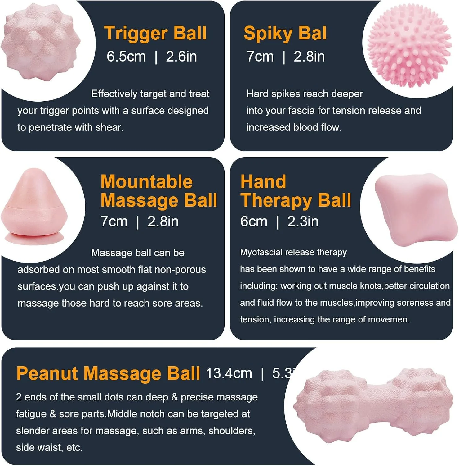 Set of multi shaped massage balls for labor
