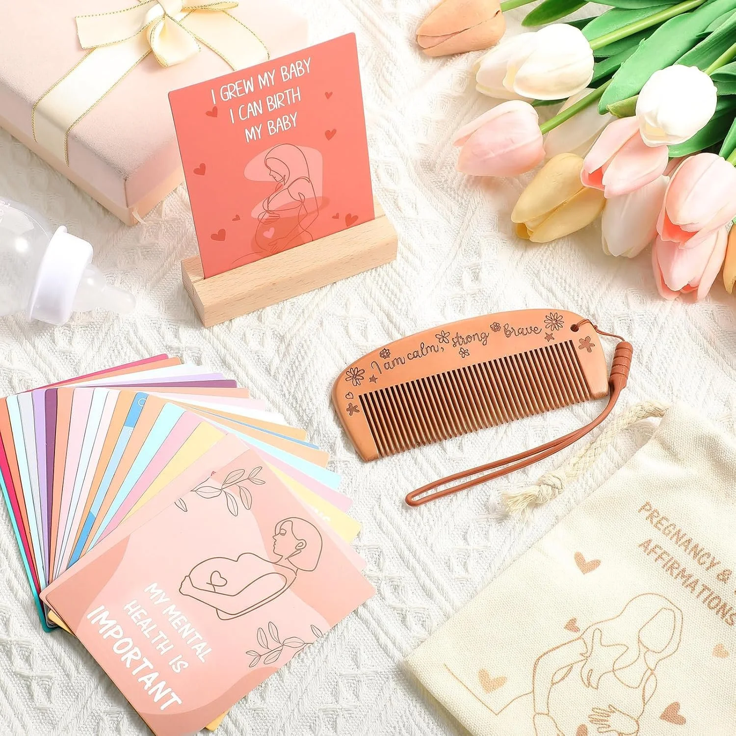 Labor comb and birth affirmation cards
