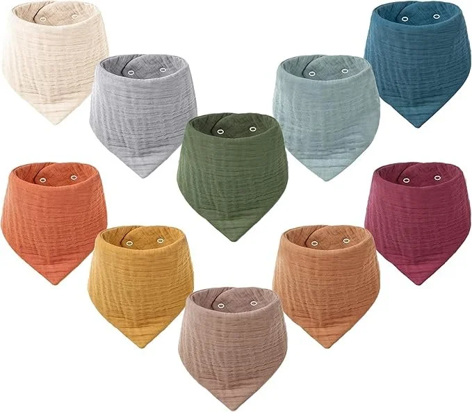 Konssy 10 Pack Baby Muslin Bandana Bibs for Drooling and Teething