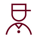 Simple line drawing of a person wearing a hat and a collared shirt.