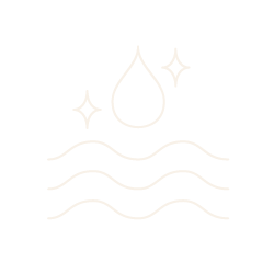 A graphic icon depicting water drops, stars, and wavy lines, representing water or cleanliness.