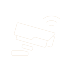 Illustration of a security camera with Wi-Fi signal on a black background.
