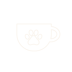 Outline of a coffee cup with a paw print on it.