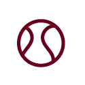 A simple, stylized logo featuring two interlocking maroon shapes forming a symmetrical design.