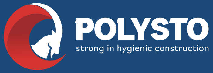 Polysto-logon logo ja teksti "strong in hygienic construction".
