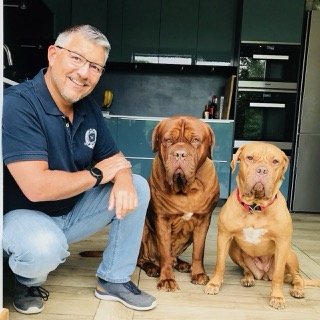 Dog Behaviourist Nick Jones with a variety of dogs. Nick LOVES dogs - that comes first and foremost!