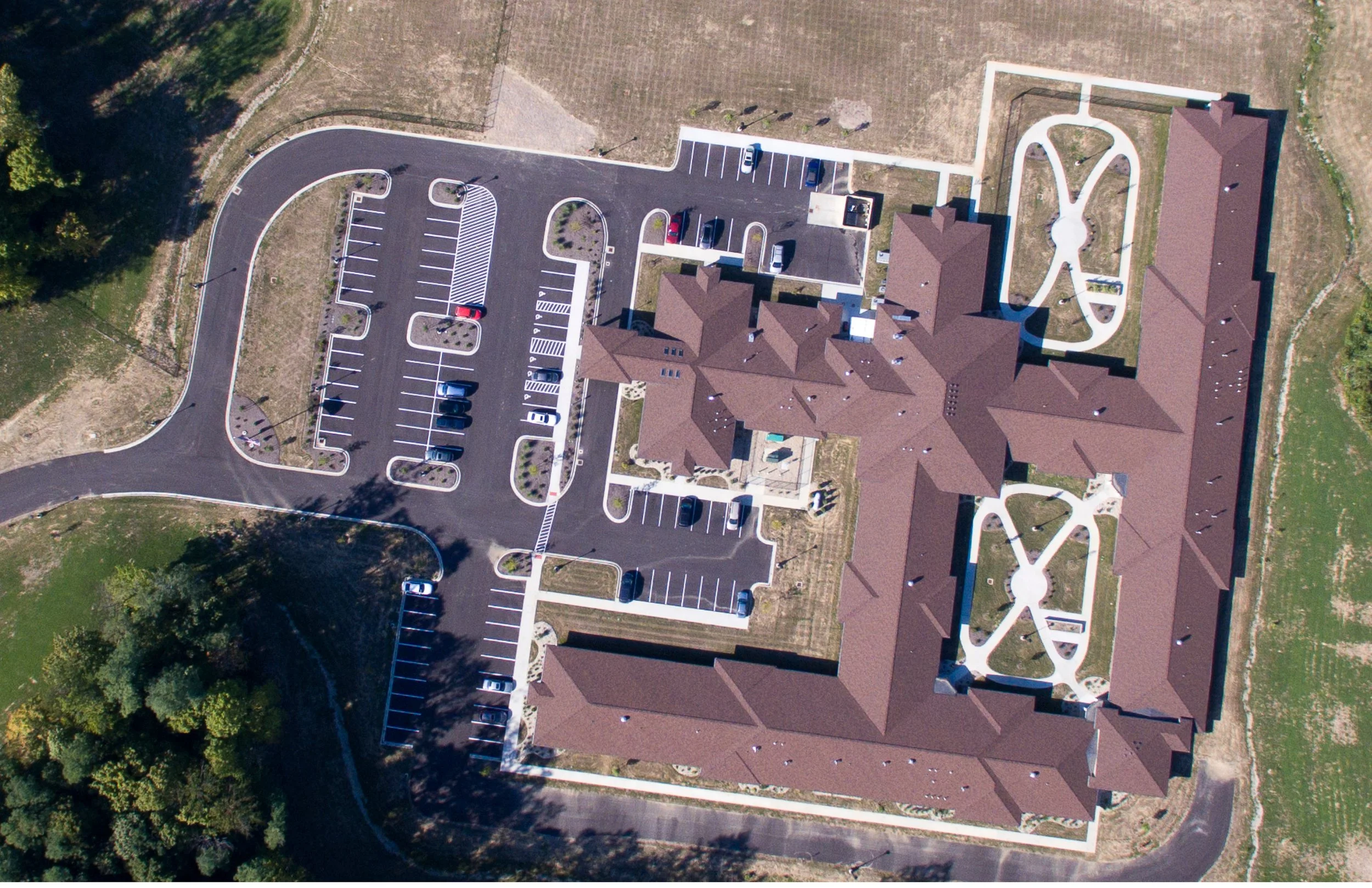 Aerial view of a healthcare facility.