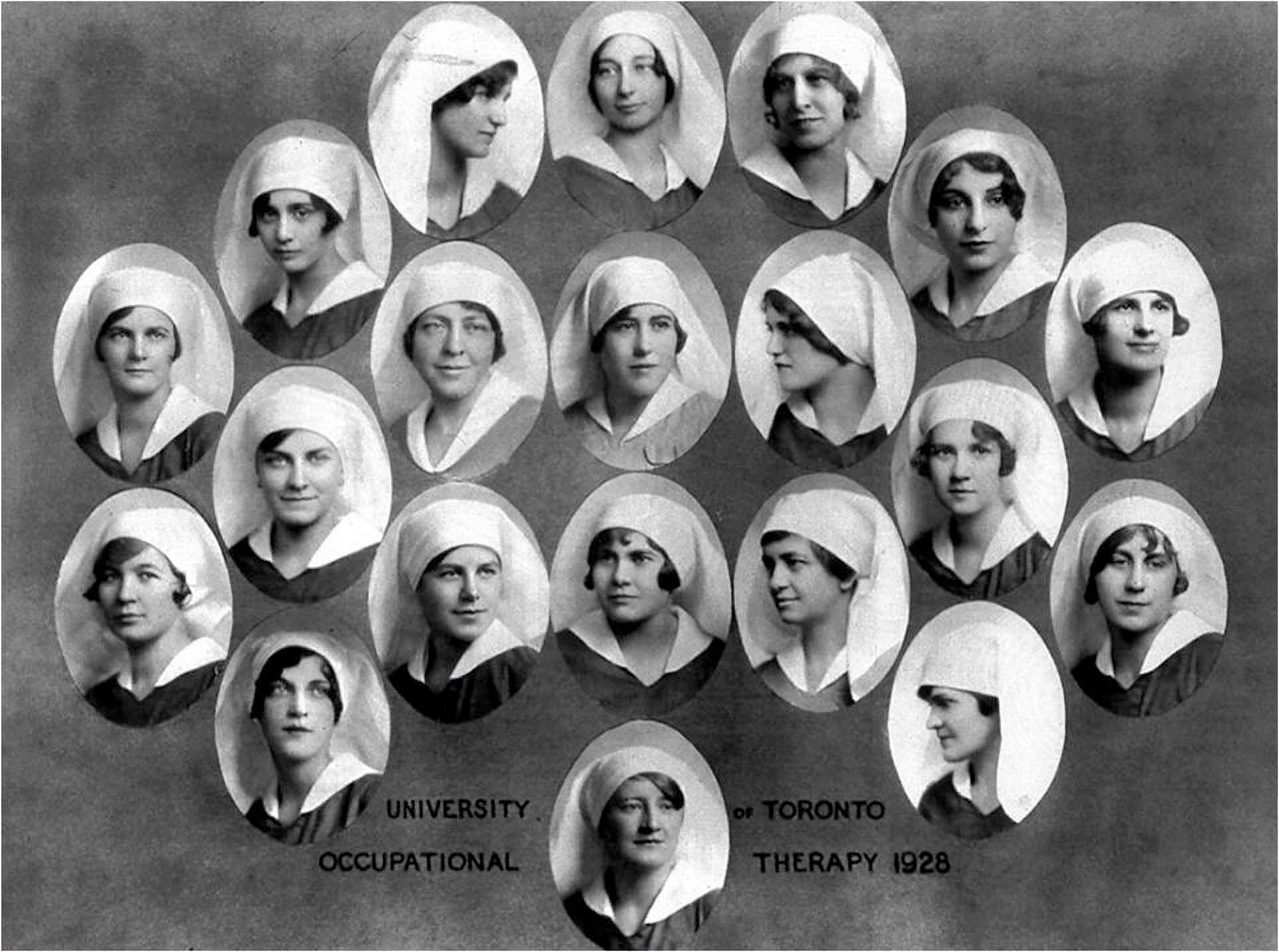 First graduates of the diploma program at the University of Toronto, 1928. Helen LeVesconte (bottom right) became the program's director from 1933-1967.