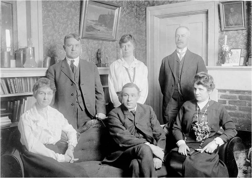 Founders of the National Society for the Promotion of Occupational Therapy (1917) included the Canadian, Thomas Kidner (instrumental in developing Canadian occupational therapy) standing on the far right above Eleanor Clarke Slagle.