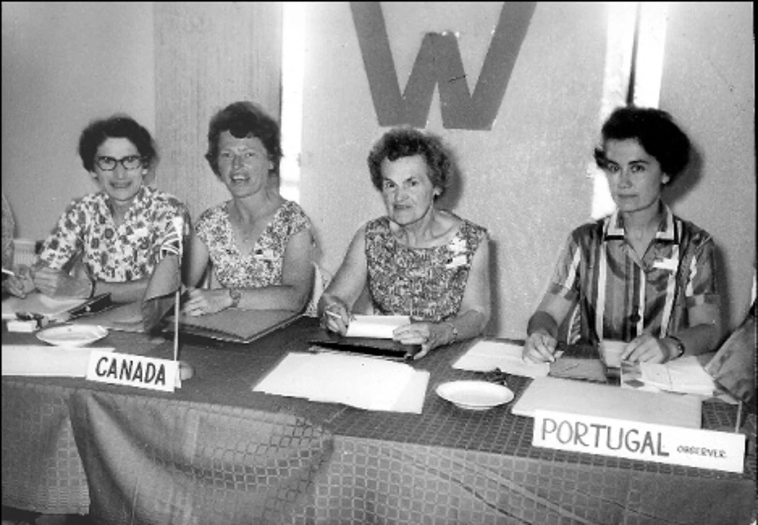 Canadian OT leaders Isabel Robinson  (first left) and Helen LeVesconte (3rd from left) at an early WFOT Congress.