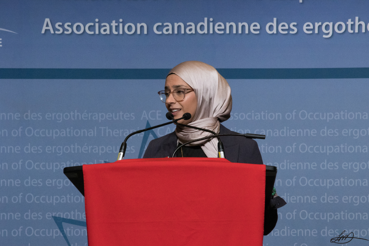 Sukaina Dada, the Closing Ceremony Keynote Speaker at the CAOT 2025 Conference in Edmonton, Alberta.