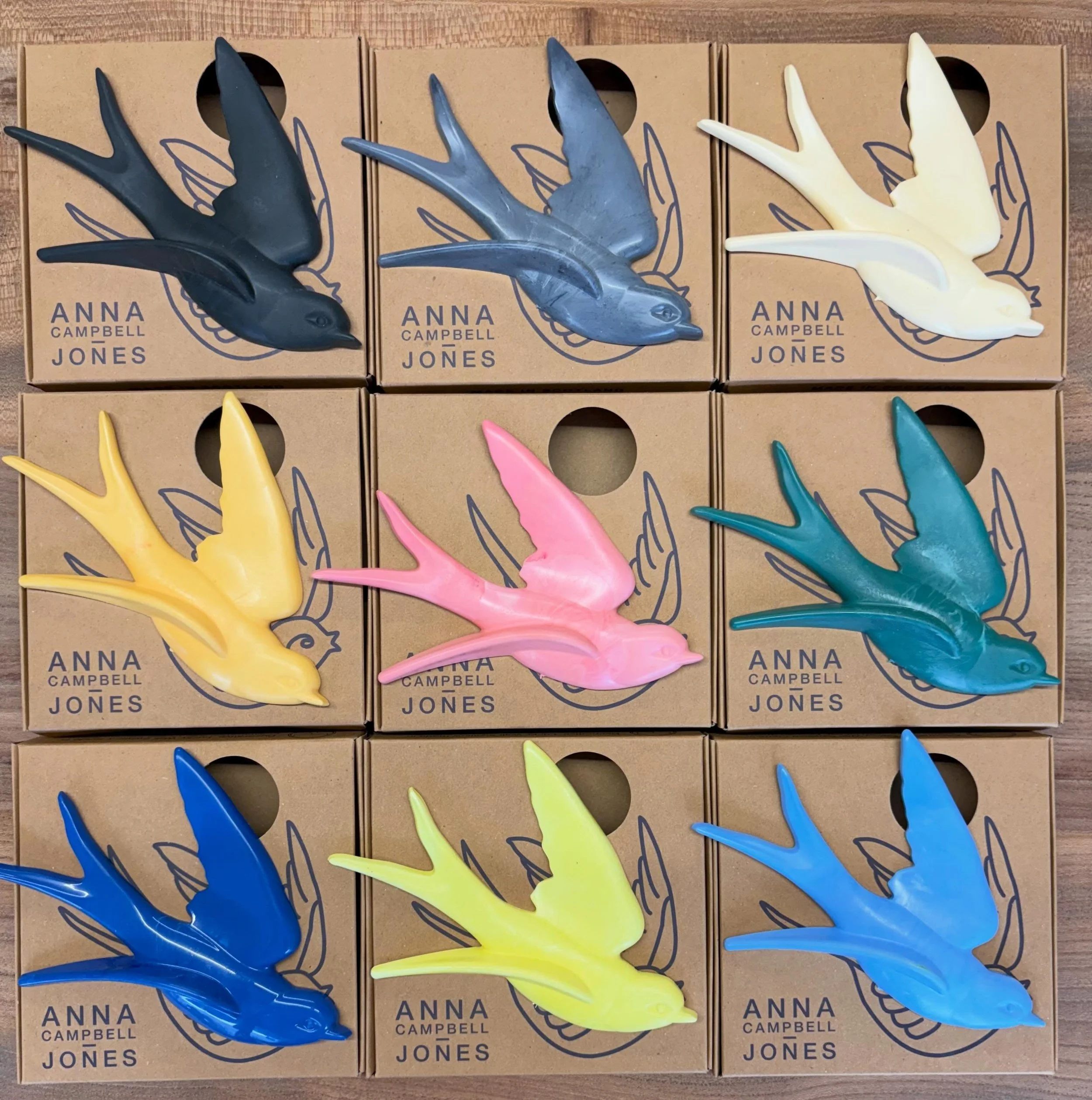 Lucky Swallow wall decorations made from broken fish boxes and other plastic stuff collected from different beaches across Scotland. Head over to our website or pop into the shop for full details on each colour and find out where and what they origin