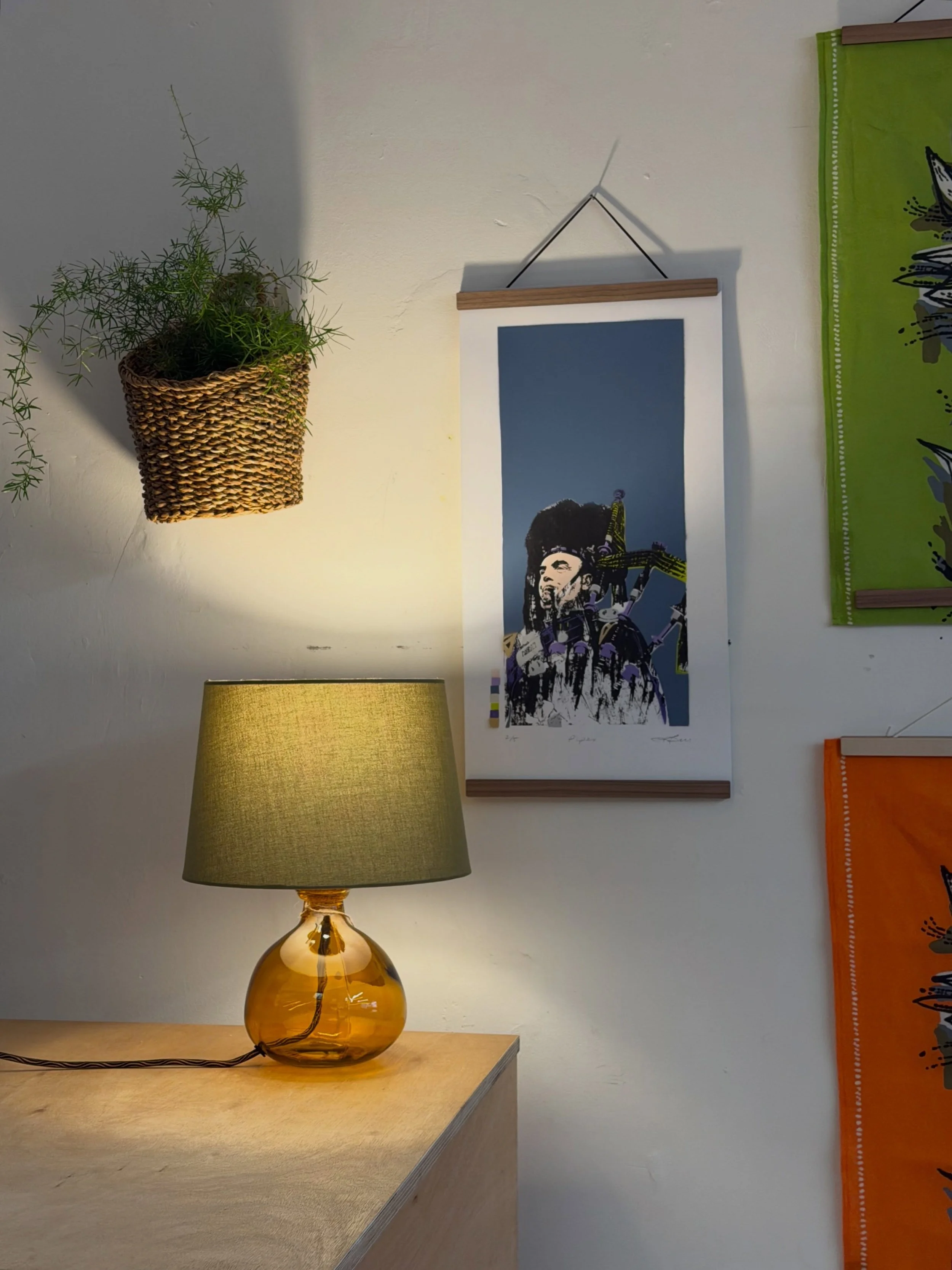 Our new @jarapaltd recycled glass lamps have arrived, sitting alongside a curated selection of prints from brilliant independent artists including @bellsgalleries @marcello.velho @nancymdraws @robert_stewart_design @soleyandthebear and @_strangford 
