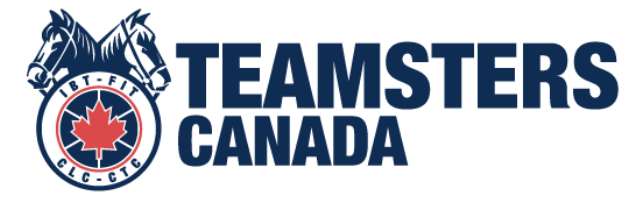 Logo for Teamsters Canada featuring two horses' heads and a maple leaf emblem.