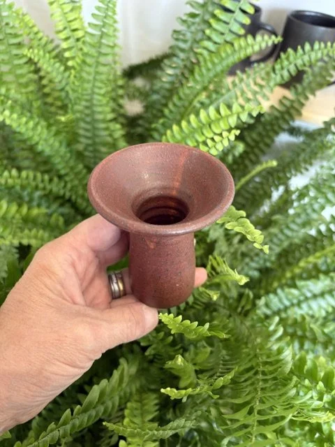 Red clay tall candle holder