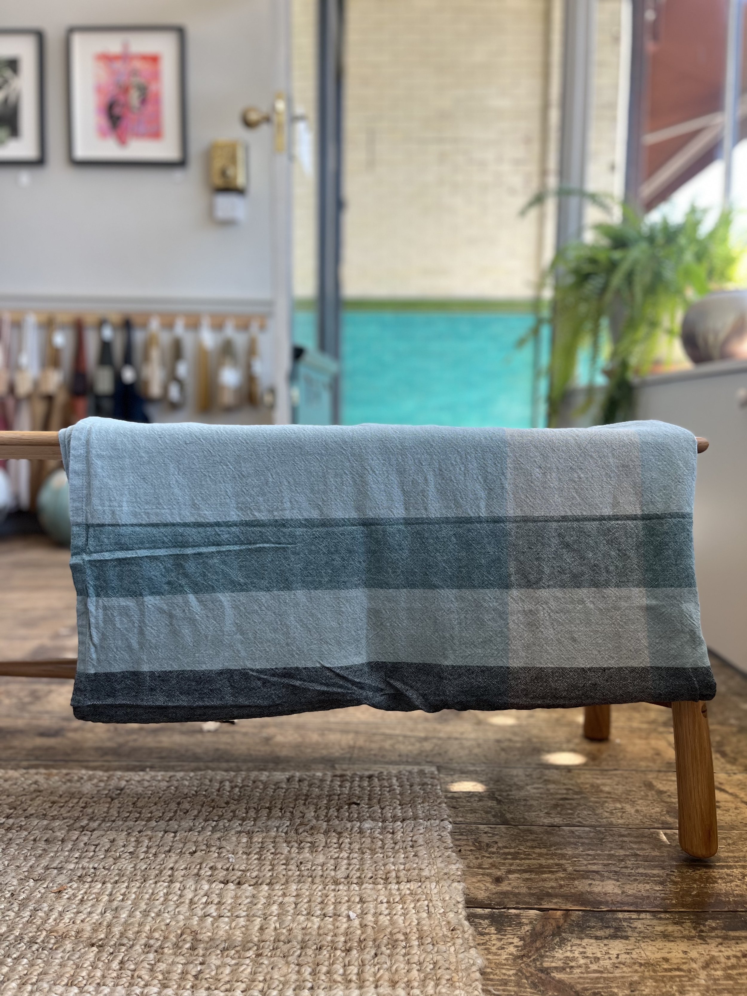 French Linen tablecloth table cloth colour check picnic lunch dinner party alfresco eating drinking fun times ocean blue turquoise
