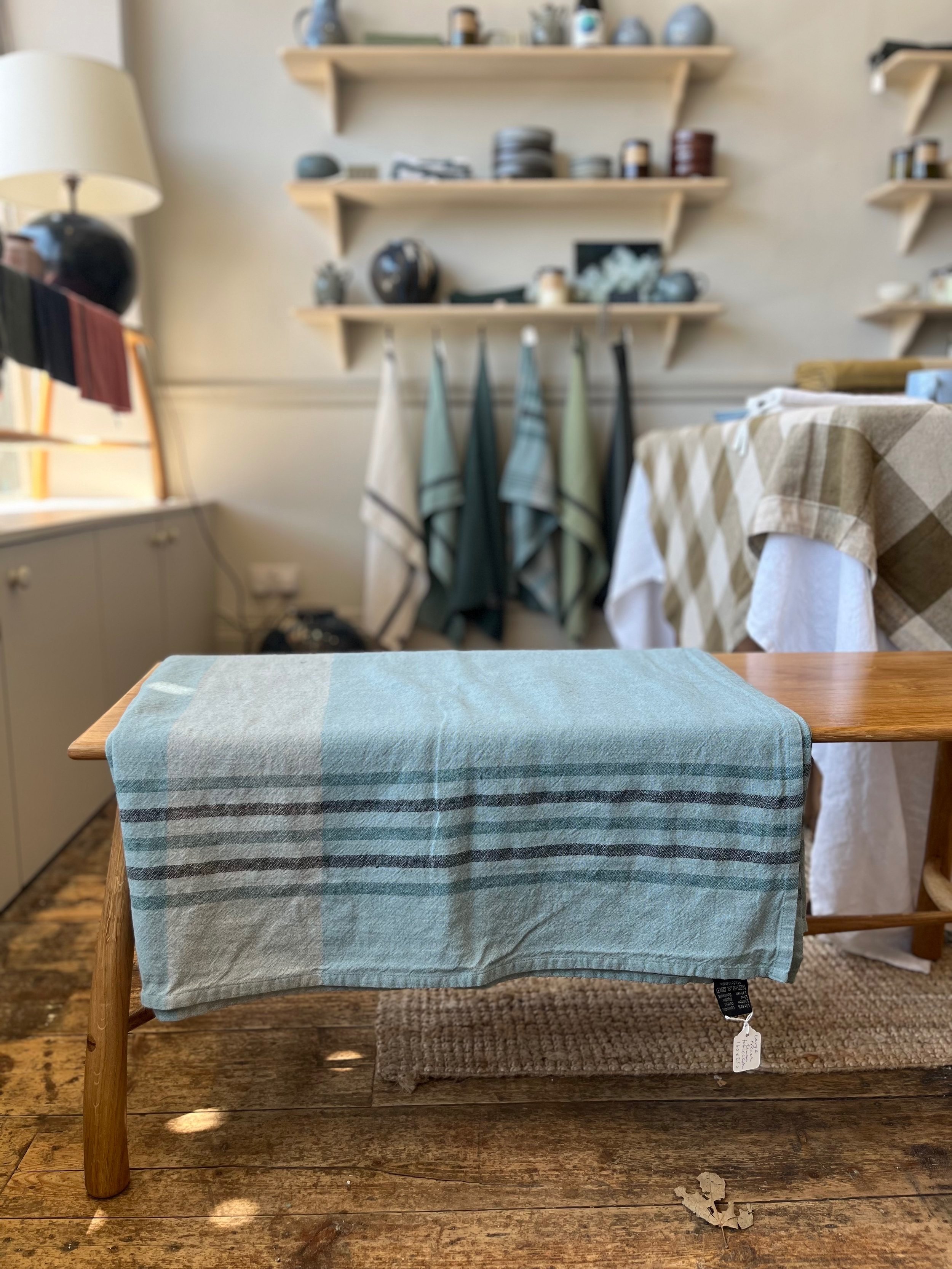 French Linen tablecloth table cloth colour check picnic lunch dinner party alfresco eating drinking fun times ocean blue turquoise celadon