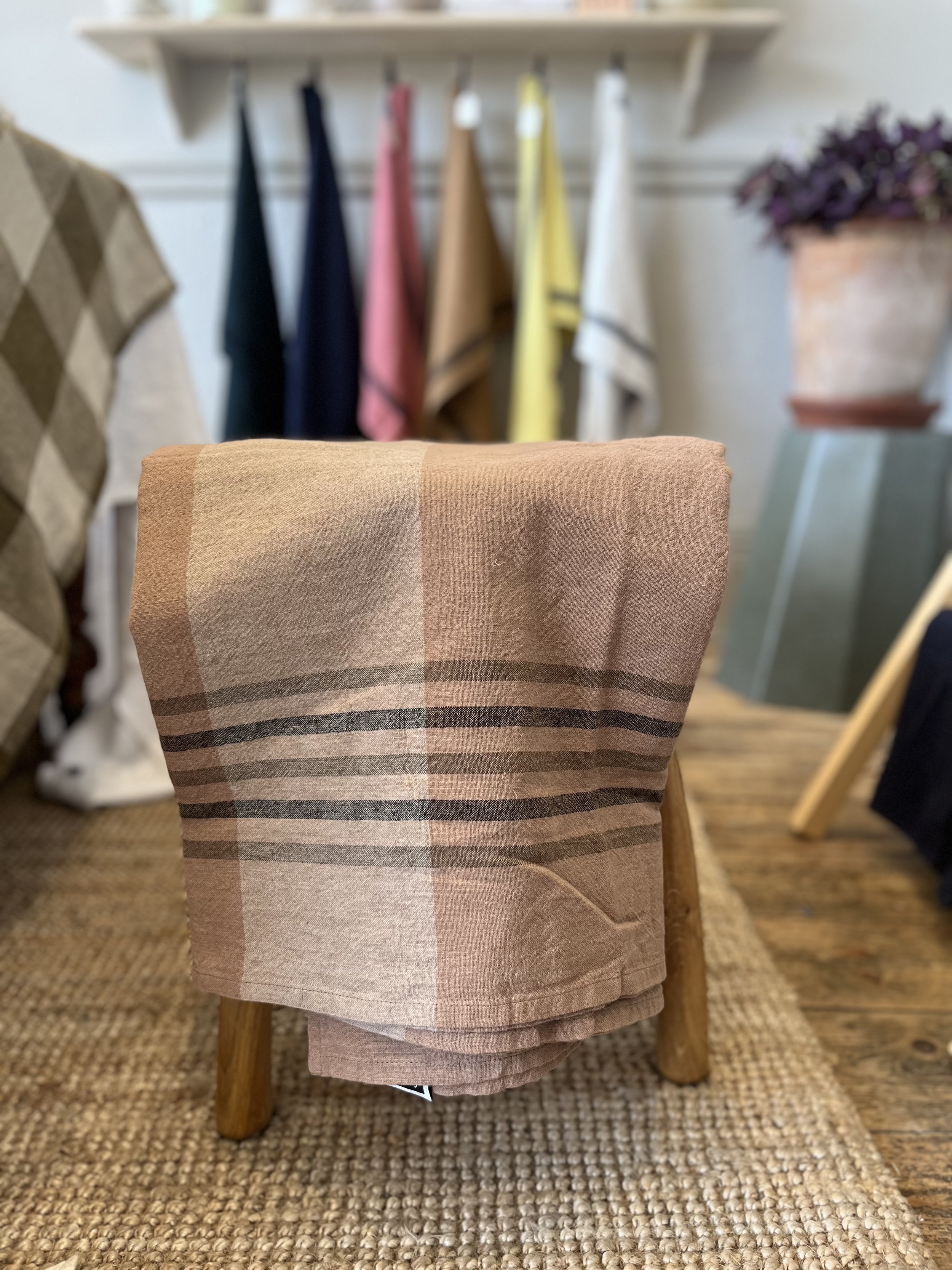 French Linen tablecloth table cloth colour check picnic lunch dinner party alfresco eating drinking fun times dark pink