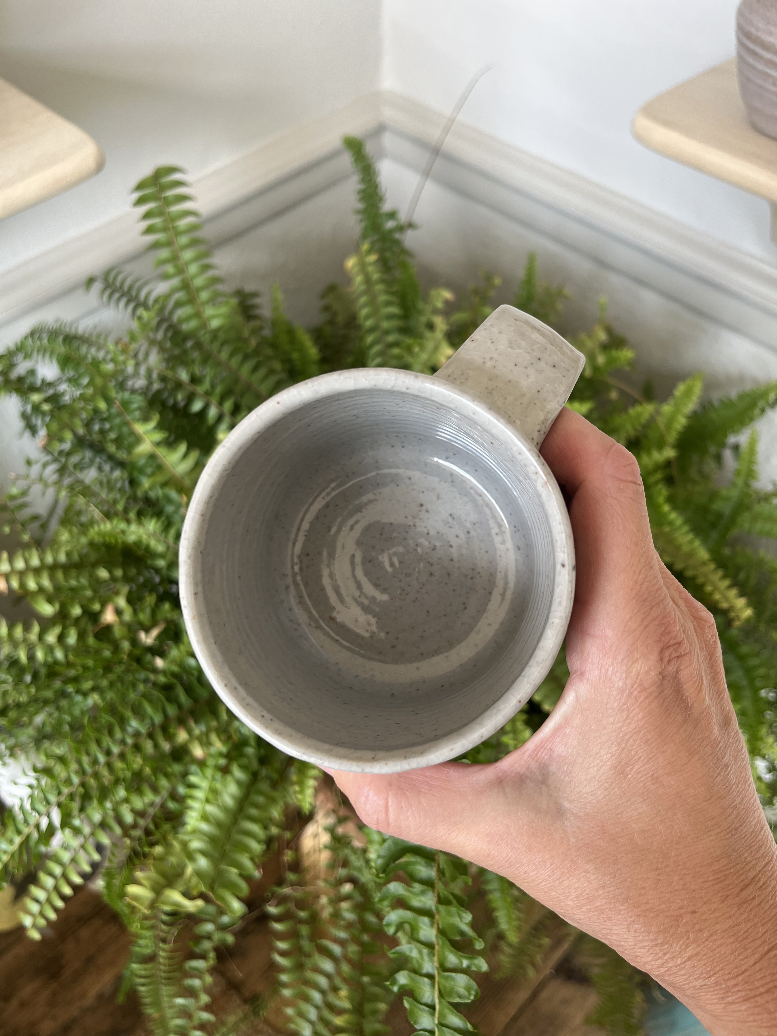 mug ceramic glaze handmade sturdy crafted light grey decorated tea coffee drinks