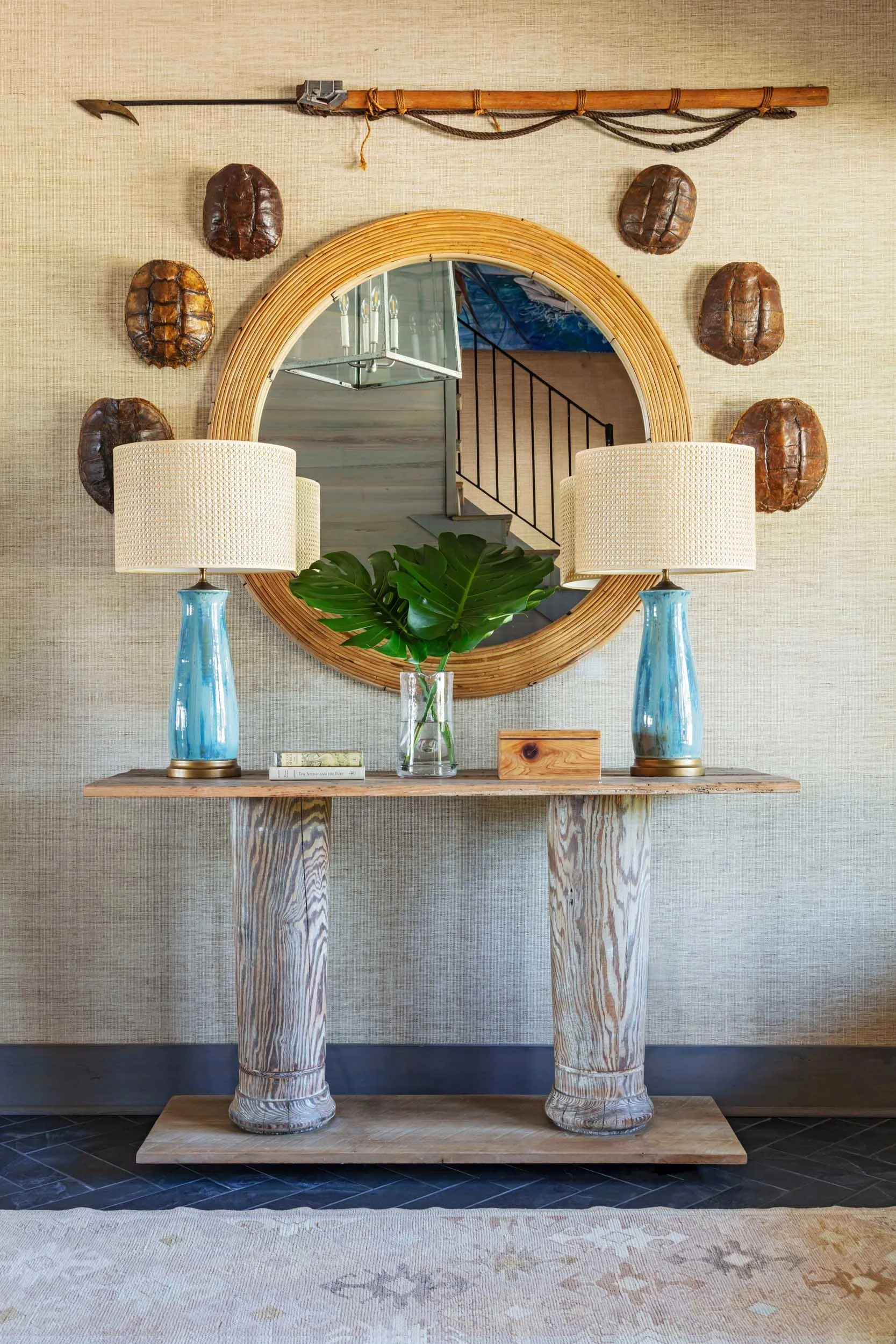 entry-hall-handmade-console-table-custom-bamboo-mirror.jpg