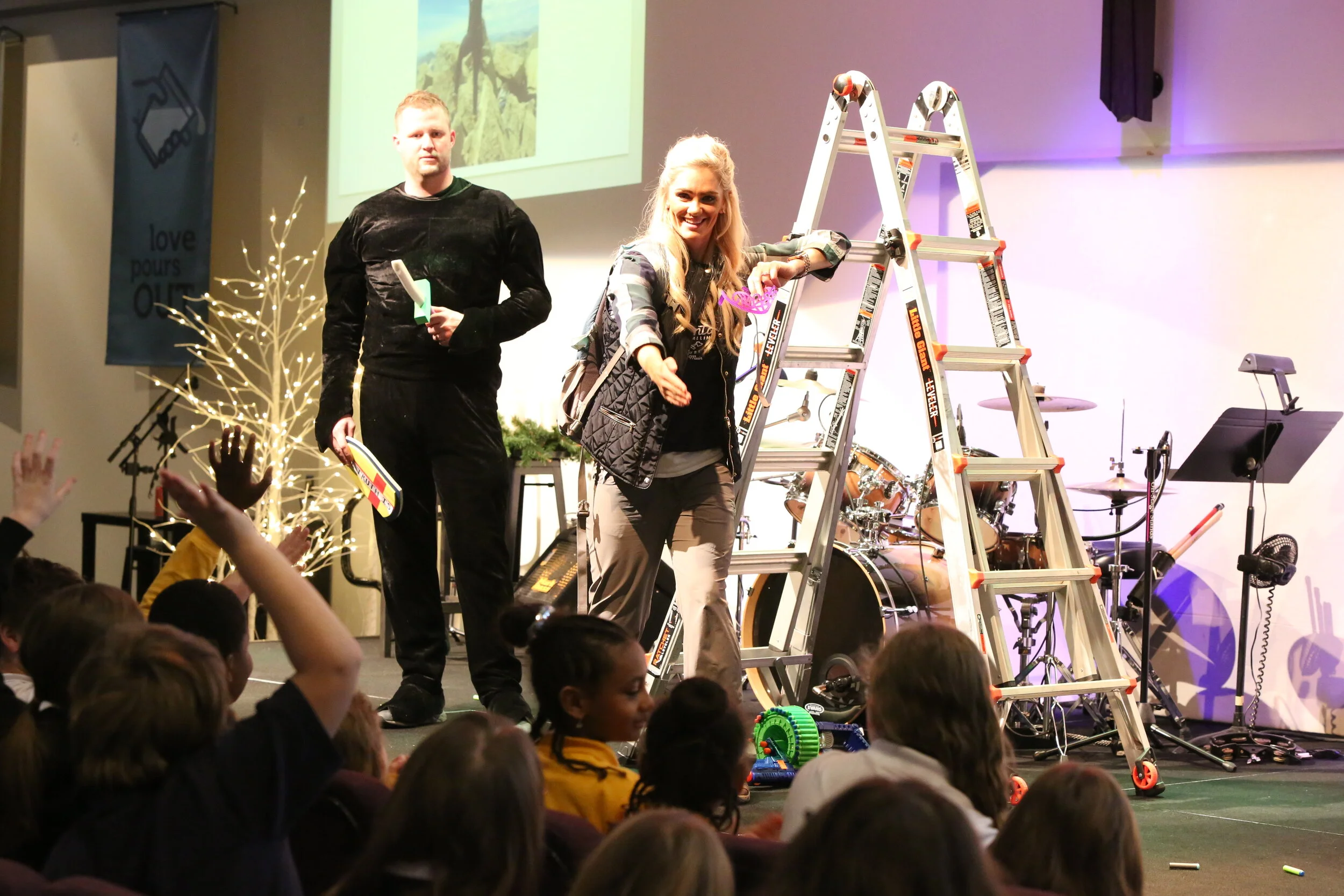 an engaging illustration being given during chapel at Community of Grace Christian School in White Bear Lake, MN
