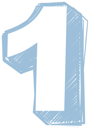 A large, stylized number one in light blue with white highlights.