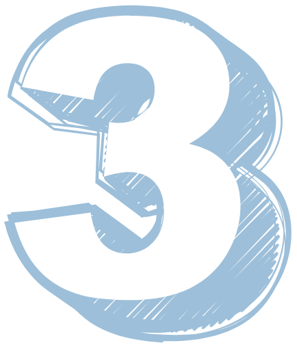 A large, three-dimensional number three in a light blue and white color scheme.